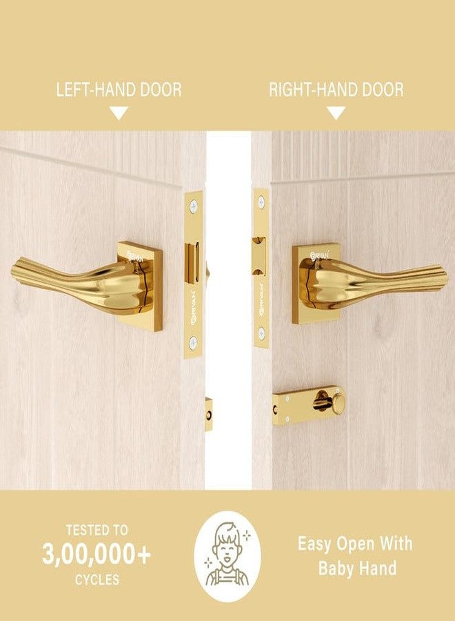 GRIVAN Premium Brass Bathroom Door Handleset with Keyless Baby Latch for Bedroom/Balcony/Office (Gold Finish) - Image 5